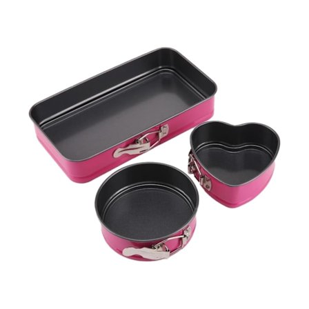 Mini irtopohjavuoka, irrotettava pohja, 3 osaa, pieni kakkuvuoka - Ruusunpunainen