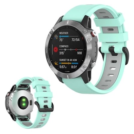 Bi-color silicone watch band for Garmin Fenix 6 / 5 - Cyan / Grey