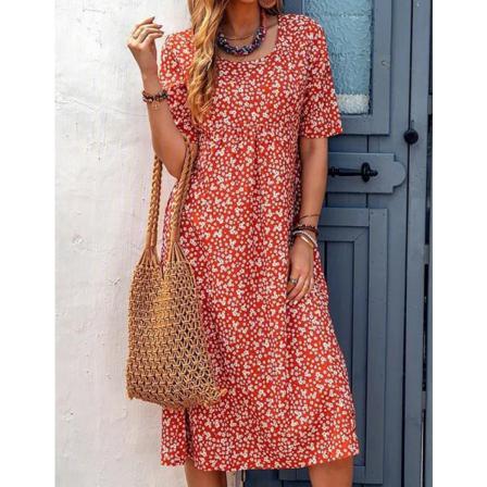 Dam Kortärmad Klänning Med Blommigt Print Dam Summer Beach Casu