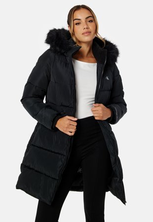 Calvin Klein Jeans Faux Fur Hooded Fitted Long Jacket BEH Ck Black Klær