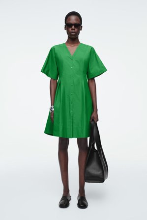 COS Women's Pleated A Line Mini Dress in Green