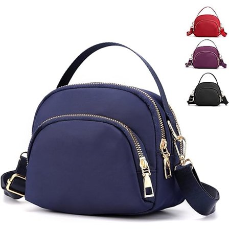 Cross Body Phone Bag Women,Nylon Wallet Shoulder Bag,3 Layers Zipper Cell Phone Purse with Adjustable Strap(Navy Blue 6)