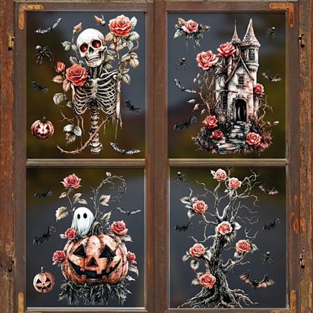 Halloween dekorasjonsklistremerker statisk glassvindu hodeskalle veggklistremerker skrekk klistremerker