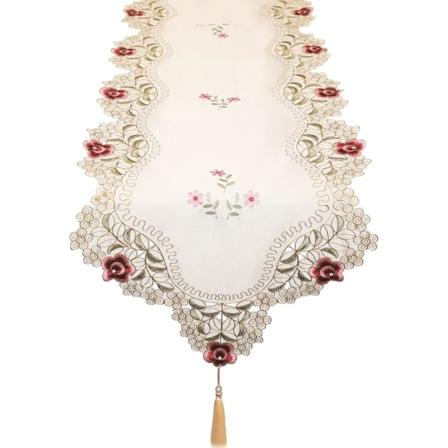 Macrame bordslöpare, bondgård vit ihålig spets, blommig broderad rektangel, modern bordslöpare med tofsar, för fest och matsal D