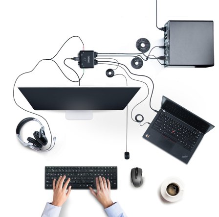 StarTech 2-Port Hybrid USB-C HDMI Cable KVM Switch, 4K 60Hz, Compact KVM with 6ft/1.8m USB-A/HDMI/Audio & 4ft/1.2m USB-C Integrated Host Cables, Bus