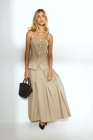 Lydia Tomlinson x NA-KD - Midiskjørt med plissert linblanding - Plisserte skjørt - Beige - EU 42