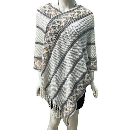 Mongolsk Poncho Twill Stripe Tassel Sjal HVID