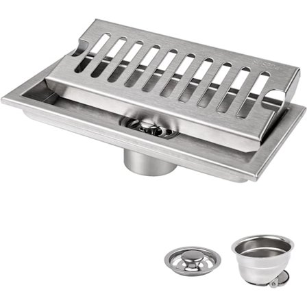 Sølv - Afdækning til gulvafløb, Rektangulært gulvafløb 20 x 10 cm,