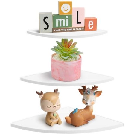 Hörnväggshylla Vit 3 våningar Flytande hörnhylla Vägg