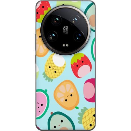 Kompatibelt Mobildeksel til Xiaomi 14 Ultra Mønster av kawaii-frukter som jordbær sitron ananas og avocado på lyseblå bakgrunn
