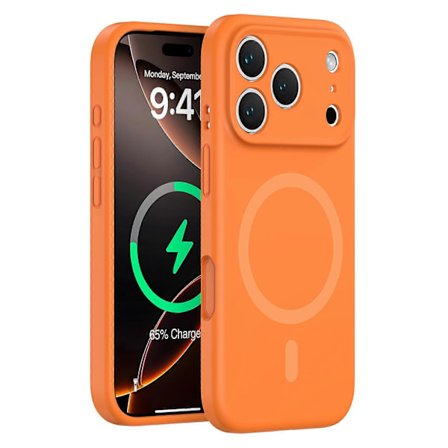 Til iPhone 17 Pro Max Cover Kompatibel med MagSafe Præcisionspasform PC + Flydende Silikone Beskyttende Telefon Cover Fluorescerende Orange