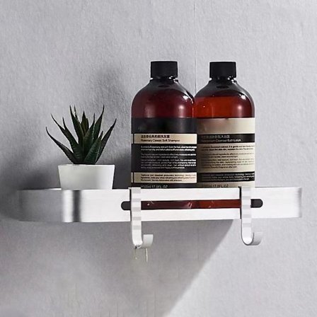 Punch Free Brusestang Hylde Aluminiumlegering Badeværelse Hjørne Opbevaring Hylder til Hjem Rektangulær Sølv