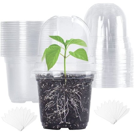 20 stk. gennemsigtige planteskoler med fugtighedskuppel, 10 cm plastikplantepotter gennemsigtige blomsterpotter med hul, såpotte frøstarterpotter med 