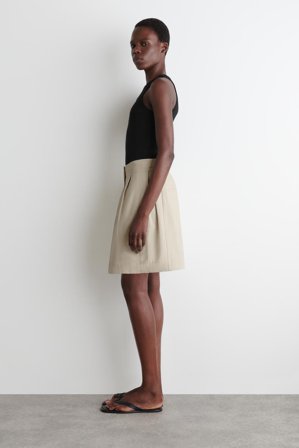 COS Pleated Buckle-Detail Mini Skirt in Beige - Women