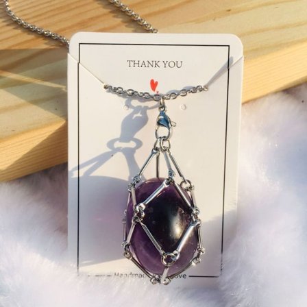 Crystal Holder Cage Necklace Crystal Net Metal Halsband SILVER