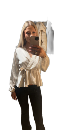 Beige omlottblus med knytband