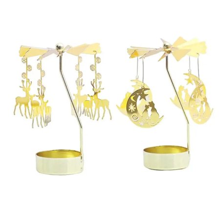 Carousel Candle Holder Rotating Christmas deer moon cat Tealight Candlestick Tray Spinning Rotary Candle Stand Home Decoration