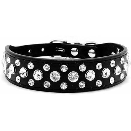 Rhinestone læder hundekrave (sort M)