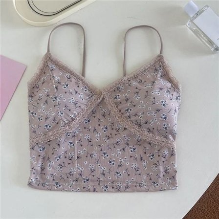 V-ringad Toppar Blommig Camisole LJUSROSA