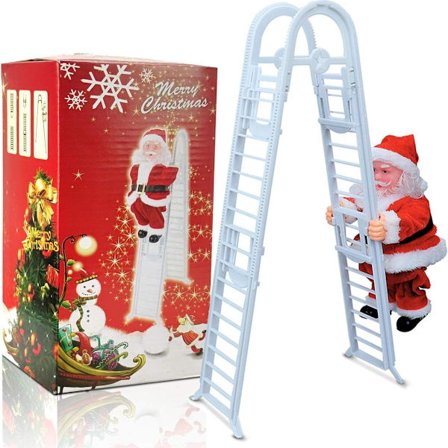 Elektrisk tomte klättrar stege och sjunger Jingle Bells KLB