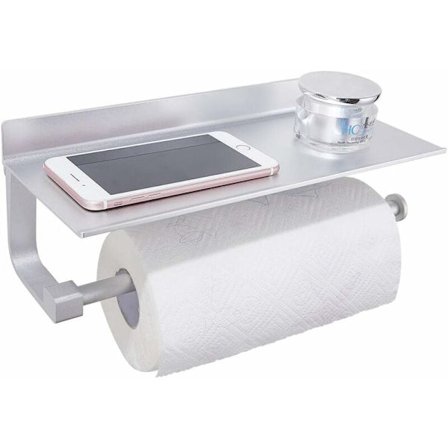 Selvklæbende papirhåndklædeholder, køkkenrulleholder med hylde, 33 cm køkkenrulleholder, ingen stansning, køkken tilbehør, sølv