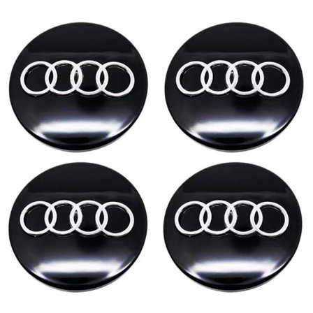 4 nye 60 mm svarte Audi aluminium navkapsler, merker Emblem