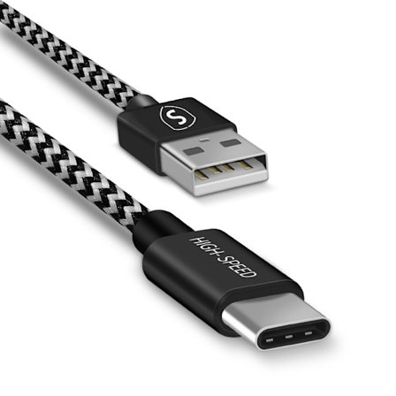 Skin USB-A til USB-C kabel 2.1A, 2m - Sort/Hvid