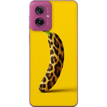 Kompatibelt Mobildeksel til Motorola Motorola Moto G55 Banan med leopardmønster mot gult bakgrunn i en kreativ og leken design