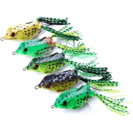 5 stk. Topwater Frø Lokkemad, Frø Fiskelokkemad Bløde Fiskekroge, Hul Krop 3D Øjne Frø Lokkemad Ukrudtsfri Swimbait med Krog