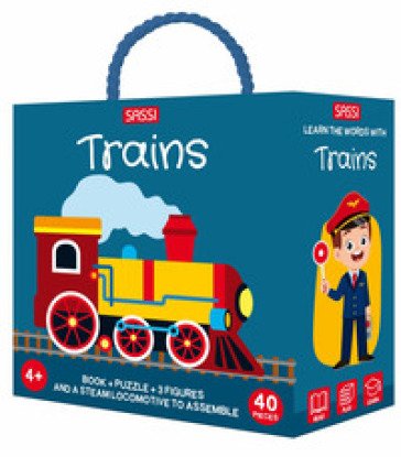 Trains. Q-box. Ediz. a colori. Con 3 figures. Con puzzle. Con steamlocomotive to assemble Matteo Gaule