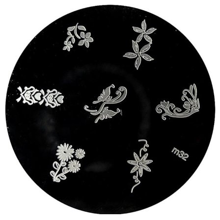 Stämpelplatta - Nageldekorationer - M32- Rund