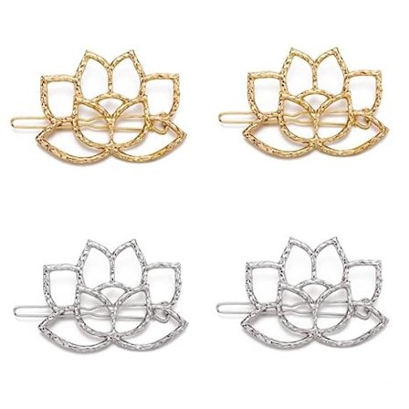 4 st metall lotus blomma hårnål hårklämmor håraccessoarer, lotus konst metall stil retro hårnål (guld, silver)