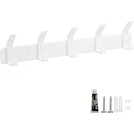 Vægknagerække, Vægkrog 5 Kroge, Badeværelsesknagerække, til Knagerække Håndklædeholder Badekåbe Badeværelse Entré, Hvid