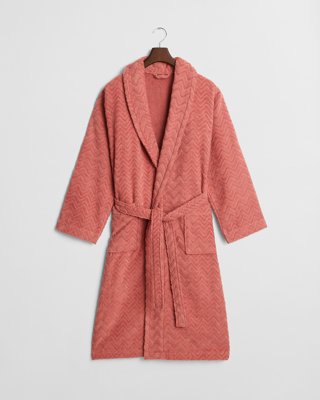GANT - Jacquard fiskebensmønster morgenkåpe, unisex faded brick