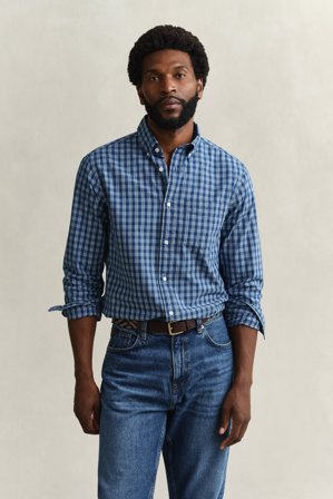 GANT Herren Indigo Hemd mit Karomuster (M) Indigo