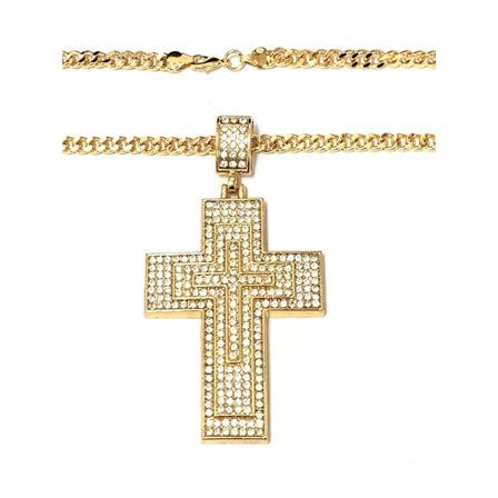 Långt Guldpläterat Halsband med kors.