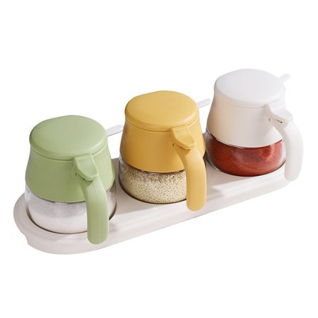 Krydderstativ, krydderglass av klart glass med lokk og skje, krydderglass til kjøkken, krydderoppbevaringsbeholder, krydderoppbevaringsboks for hjem 