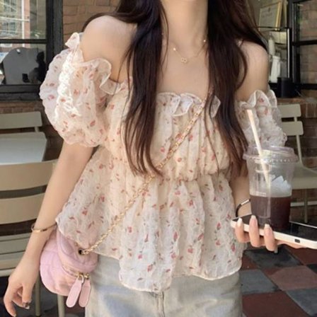 Blommig skjorta blus L