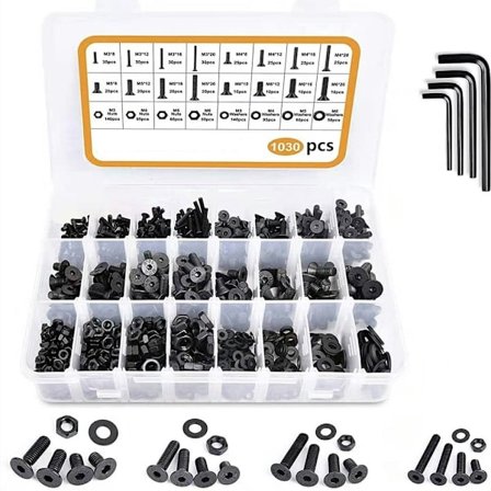 1030 stk. Skruer Sortiment Sekskantssocket Fladhoved Skruer Bolte og