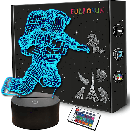 Spaceman 3D Natlys, Astronaut Raket Optisk Illusion Lampe Hjem Decor Soveværelse Lys med Fjernbetjening 16 Farver Skiftende Julegave Fødselsdag Gave