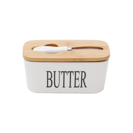 Voin Säilytysrasia Keraaminen Voilautanen Puukannella ja Leikkurilla Juuston Säilytysastia Voiastia