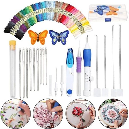 Magisk DIY Broderipen Strikking Syverktøysett Punch Needle Set Med 50 Tråder Plast + Stål Hjemmedekorasjon Ornamenter -ES