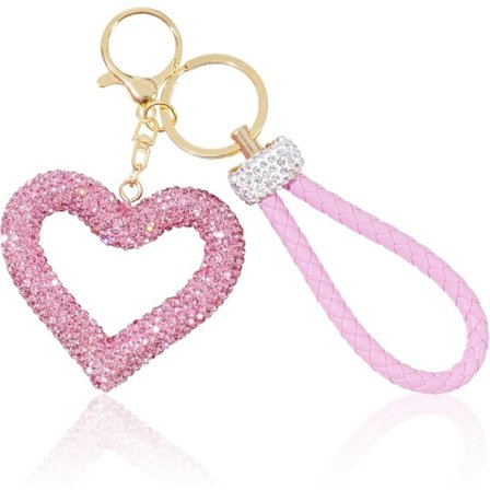 Pink Bling Nøgleringe Tilbehør Glitrende Hjerte Bilnøgleringe Valentinsdag Bling Gaver til Kvinder Piger
