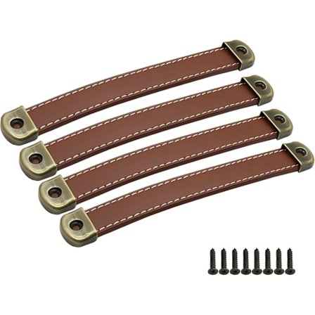 Læderhåndtag fra Pieces, læderdørtræk til skabe og skuffer, til køkkenskabe (Huller: 160 mm) (Khaki)