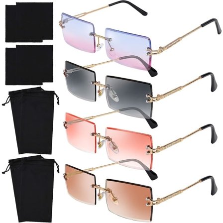 CDQ 4-pack båglösa rektangulära solglasögon Vintage båglösa glasögon
