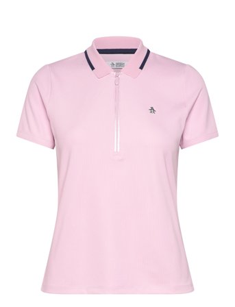 Ss Rib Polo W/ Metallic Zipper Pink Original Penguin Golf