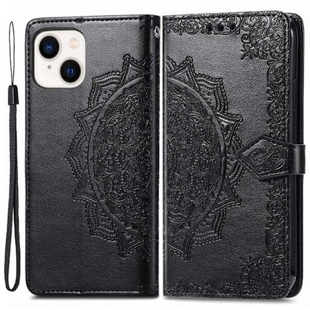 Mandala iPhone 15 læderetui - Sort