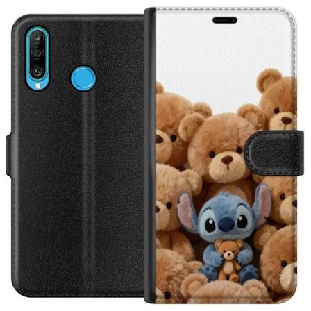 Kompatibel Tegnebogsetui til Huawei Huawei P30 lite Sød og sikker illustration med Stitch omgivet af bamser, der skaber en varm og legende følelse f