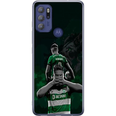 Yhteensopiva Puhelinkuori Motorola Moto G60S Neonmotiivi, jossa teksti "Gaming is in my DNA" sinisenä ja punaisena tiiliseinällä, jossa loistava DNA-s