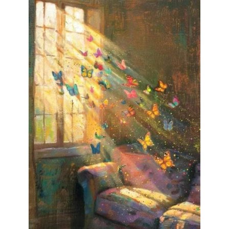 5D Diamantmålningskit för vuxna, Fjärilsscen vid fönster Diamantkonst för nybörjare, DIY Full Round Drill Paint by Diamonds Dot Gem Art, Hemväggdekor